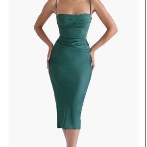 Teia Satin & Georgette Corset Midi Dress